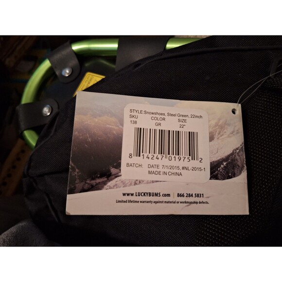 Lucky Bums 22" Snowshoes Green with Carrying Bag 24 x 9 - Picture 6 of 8